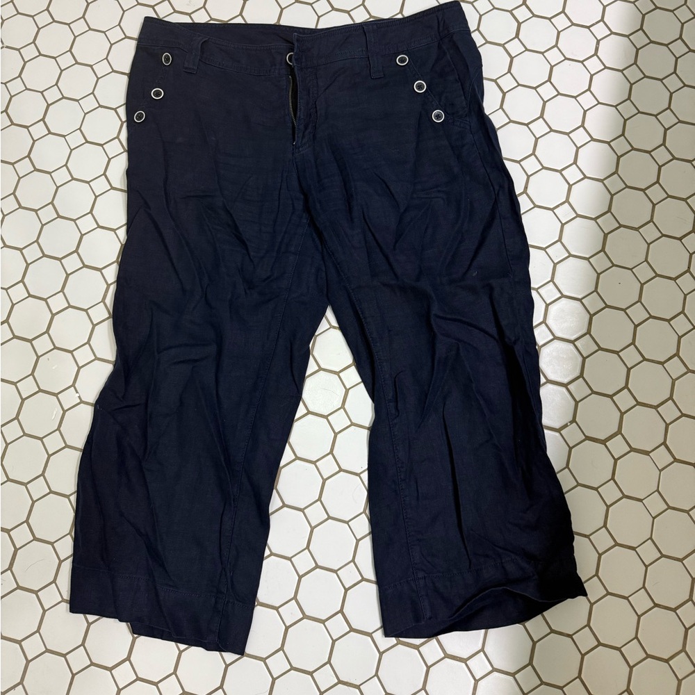 CAbi Navy Wide Leg Trousers with Subtle Hardware